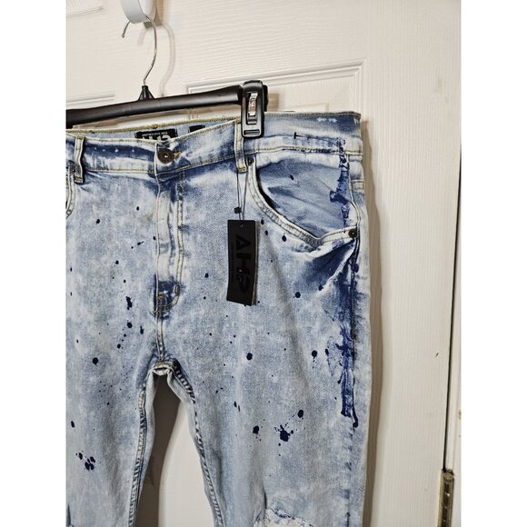 AHP Jeans Blue Acid Light Wash Distressed Cotton Blend Mens Size 40X33 NWT - Picture 4 of 12